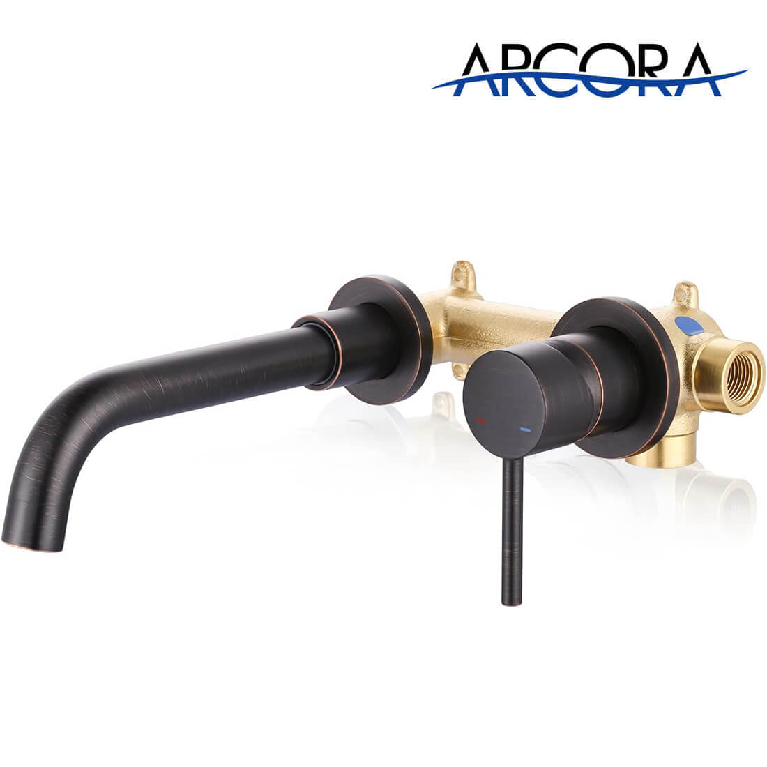 ARCORA Single Handle Oil Rubbed Bronze Wall Mount Bathroom Faucet with Rough-in Valve