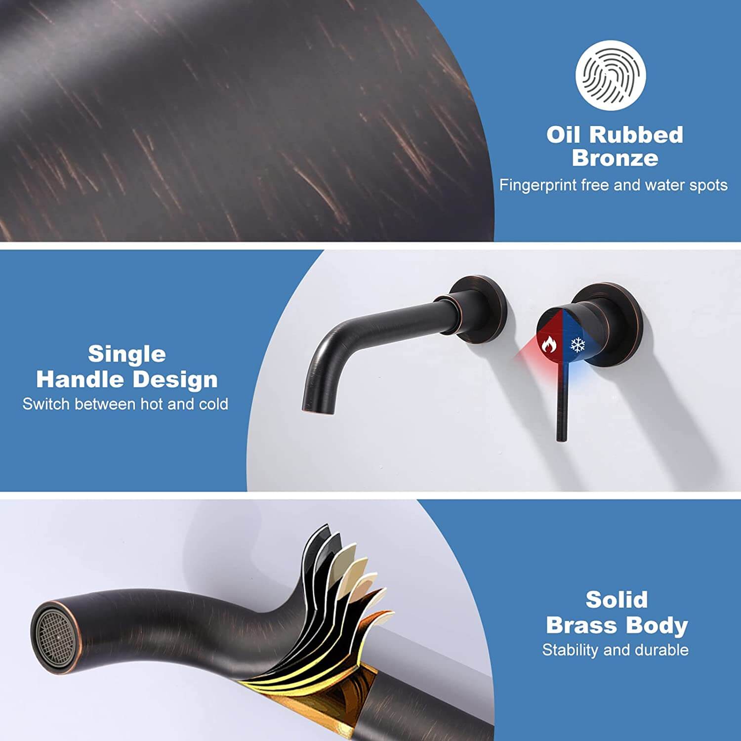 ARCORA Single Handle Oil Rubbed Bronze Wall Mount Bathroom Faucet With Rough-in Valve | ARCORA ...
