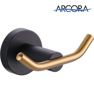 ARCORA Black and Gold Double Towel Hooks Heavy Duty Robe Hooks for Wall