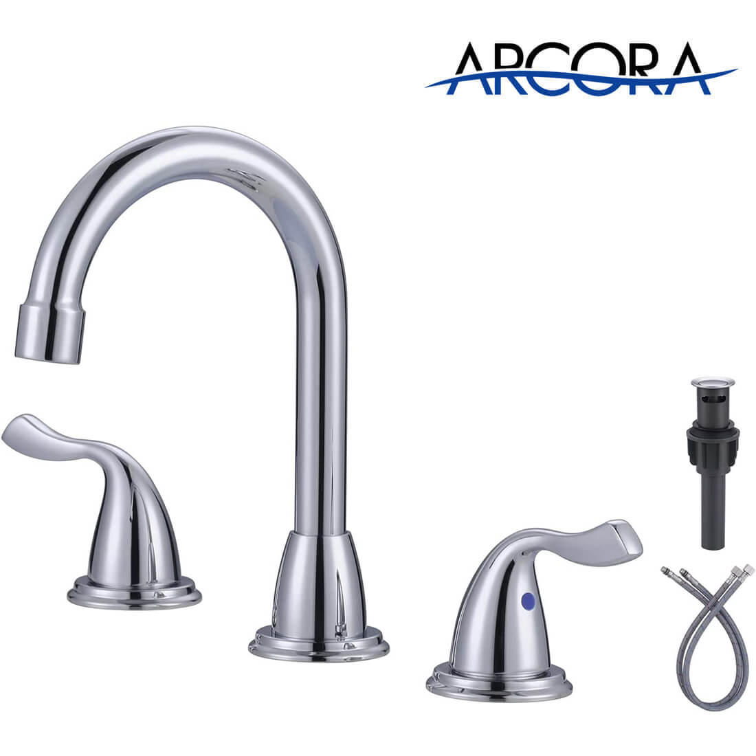 ARCORA 8 Inch Widespread Chrome Bathroom Faucet with Drain Assembly