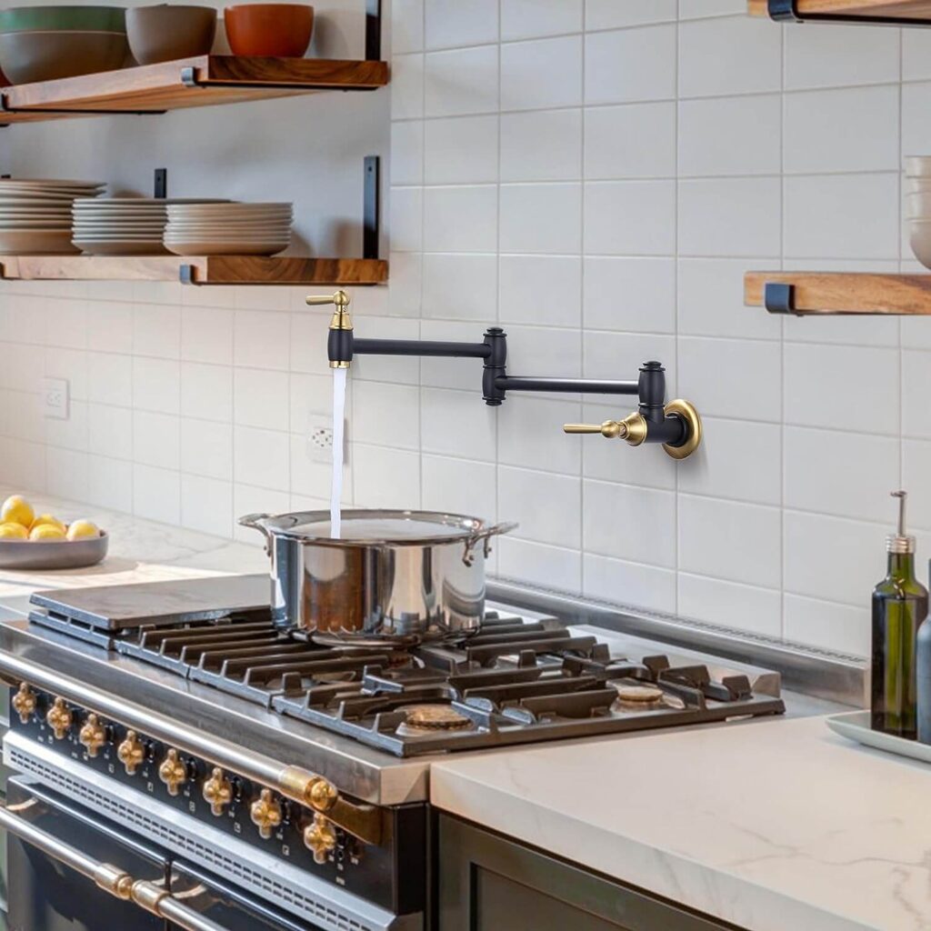 ARCORA Black Gold Pot Filler Faucet Wall Mount Kitchen Folding Faucet - Pot Filler Kitchen Faucets - 2