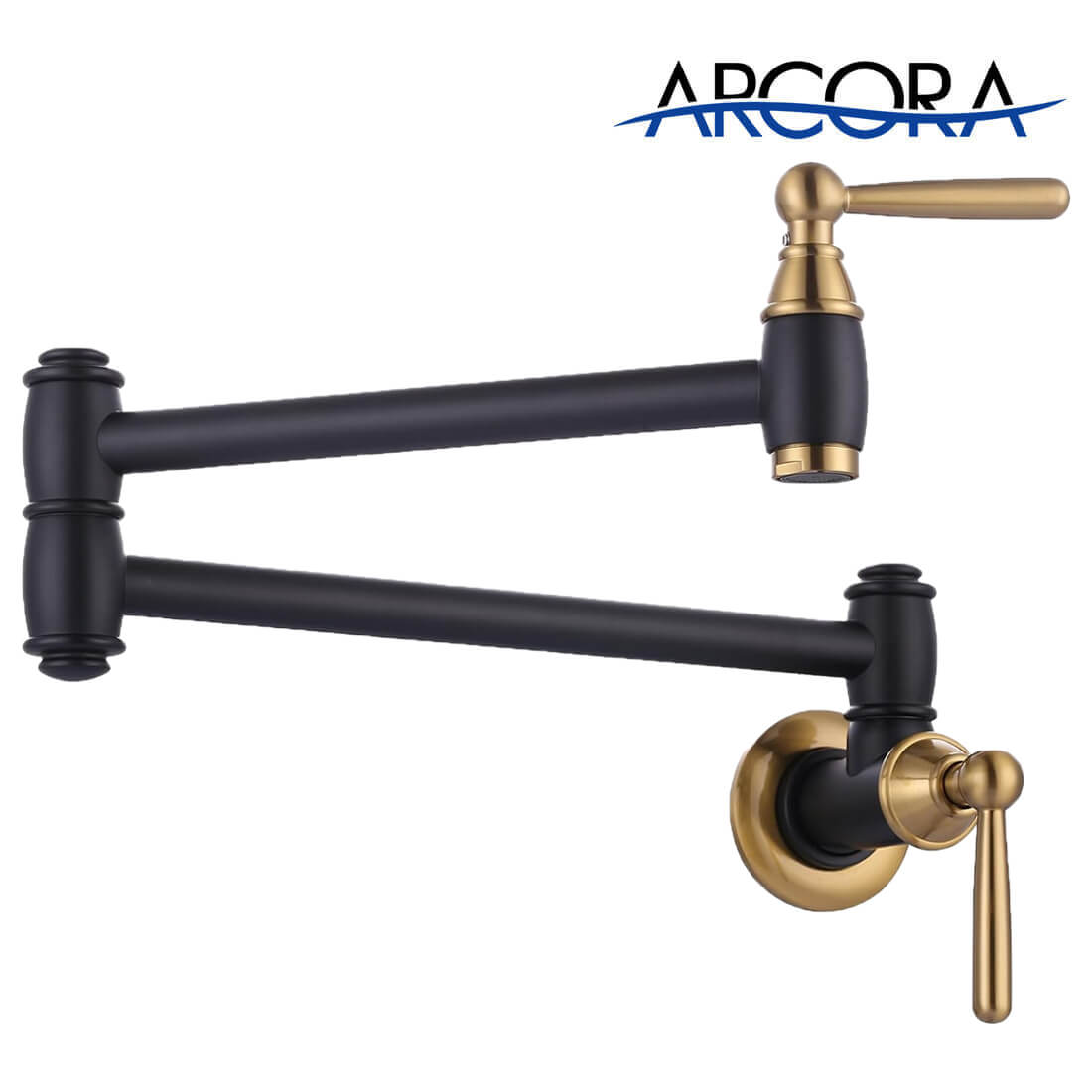 ARCORA Black Gold Pot Filler Faucet Wall Mount Kitchen Folding Faucet
