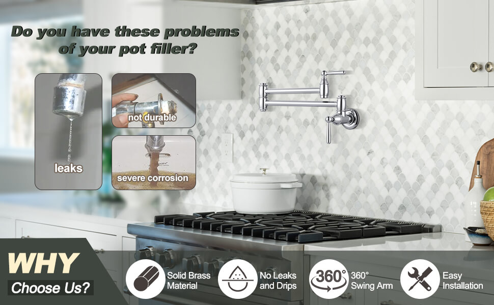ARCORA Chrome Pot Filler Faucet Wall Mount Kitchen Folding Faucet - Pot Filler Kitchen Faucets - 2
