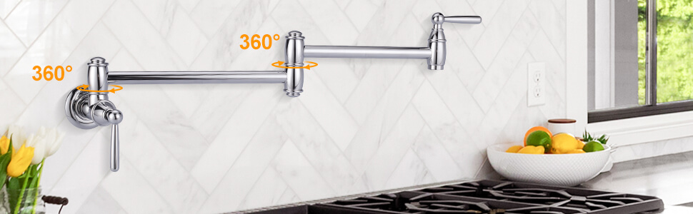 ARCORA Chrome Pot Filler Faucet Wall Mount Kitchen Folding Faucet - Pot Filler Kitchen Faucets - 3