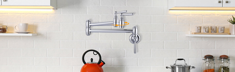 ARCORA Chrome Pot Filler Faucet Wall Mount Kitchen Folding Faucet - Pot Filler Kitchen Faucets - 4