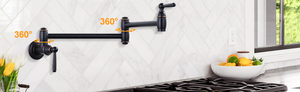 ARCORA Oil Rubbed Bronze Pot Filler Faucet Wall Mount Kitchen Folding Faucet - Pot Filler Kitchen Faucets - 3