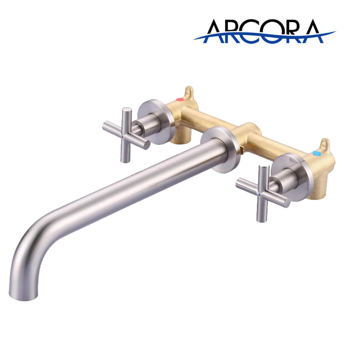 ARCORA Brushed Nickel Wall Mount Tub Filler With 2 Cross Handle