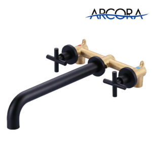 ARCORA Matte Black Wall Mount Tub Filler With 2 Cross Handle