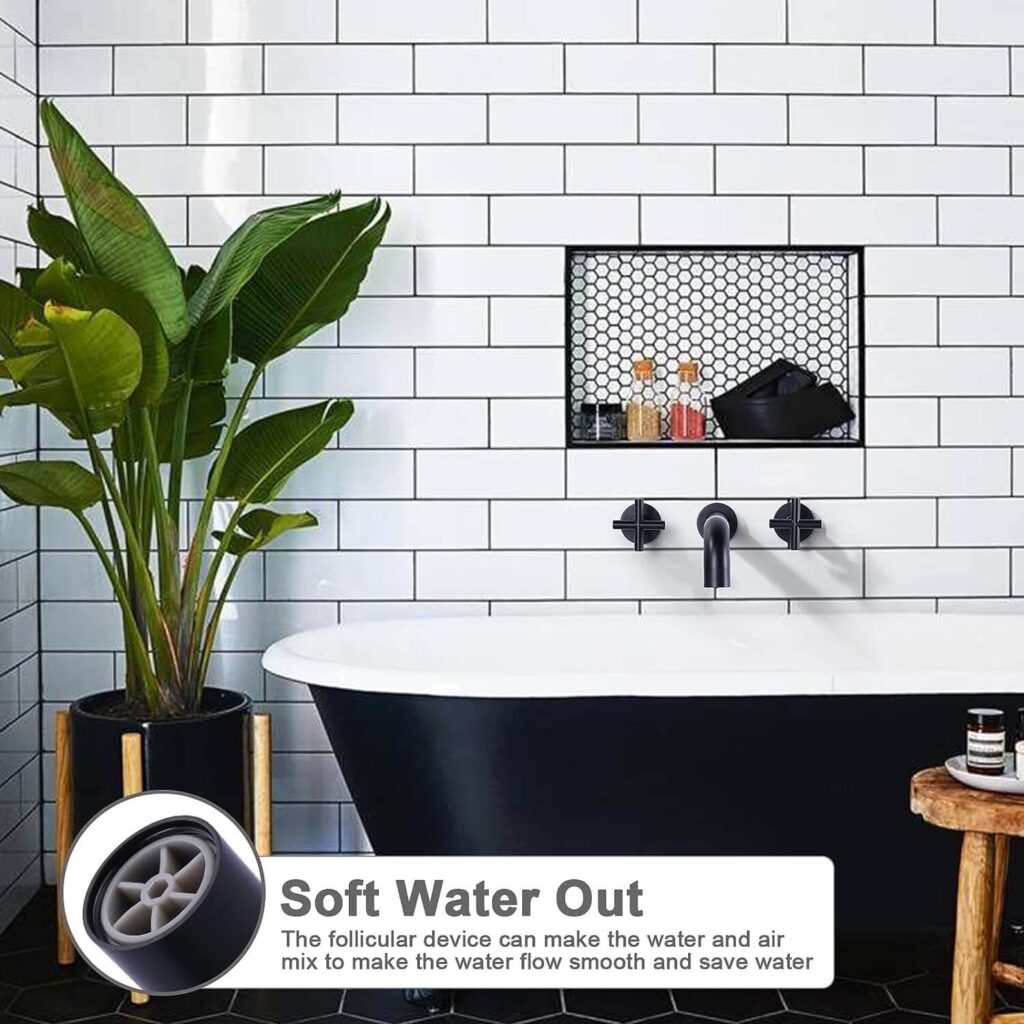 ARCORA Matte Black Wall Mount Tub Filler With 2 Cross Handle - Bathtub Faucets - 2