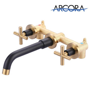 ARCORA Black and Gold 2 Cross Handle Wall Mounted Bathroom Sink Faucet
