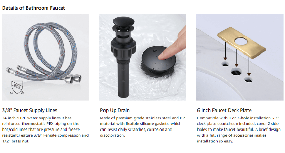 ARCORA Black and Gold Waterfall Bathroom Faucet with Deck Plate (1 Hole or 3 Hole) - Hot Bathroom Faucets - 5