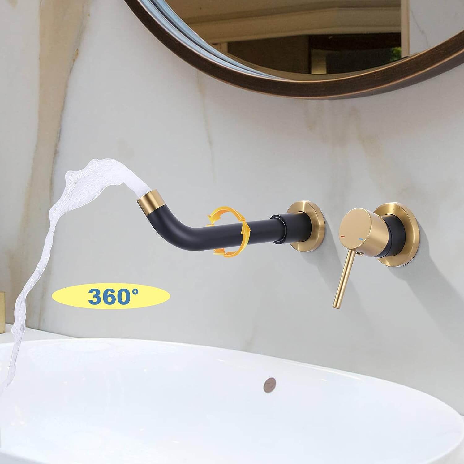 ARCORA Single Handle Black and Gold Wall Mount Bathroom Faucet with ...