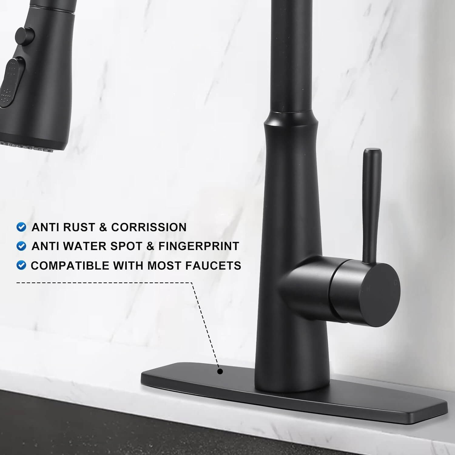 ARCORA 9.6 Inch Matte Black Faucet Hole Cover Stainless Steel Deck Plate - Faucet Accessories - 2