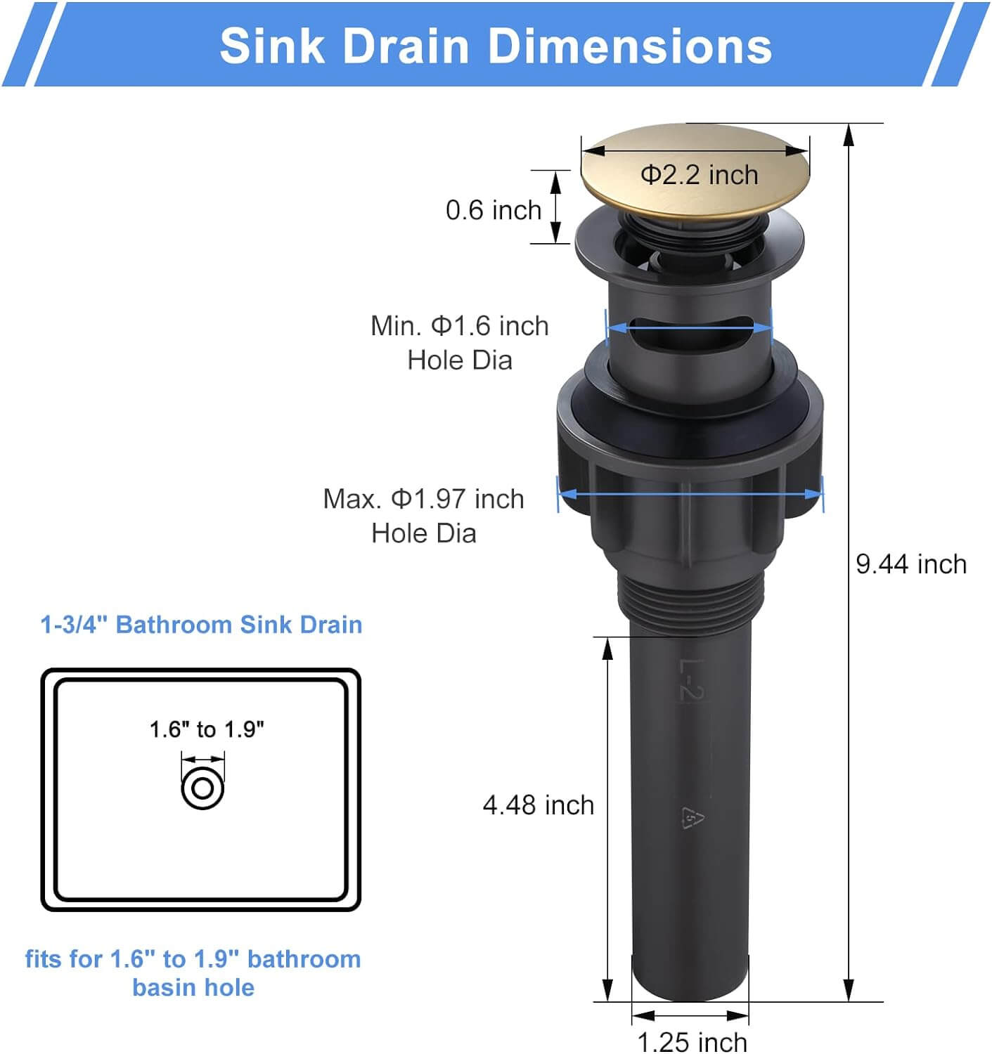 ARCORA Brushed Gold Bathroom Sink Drain With Overflow ARCORA FAUCETS