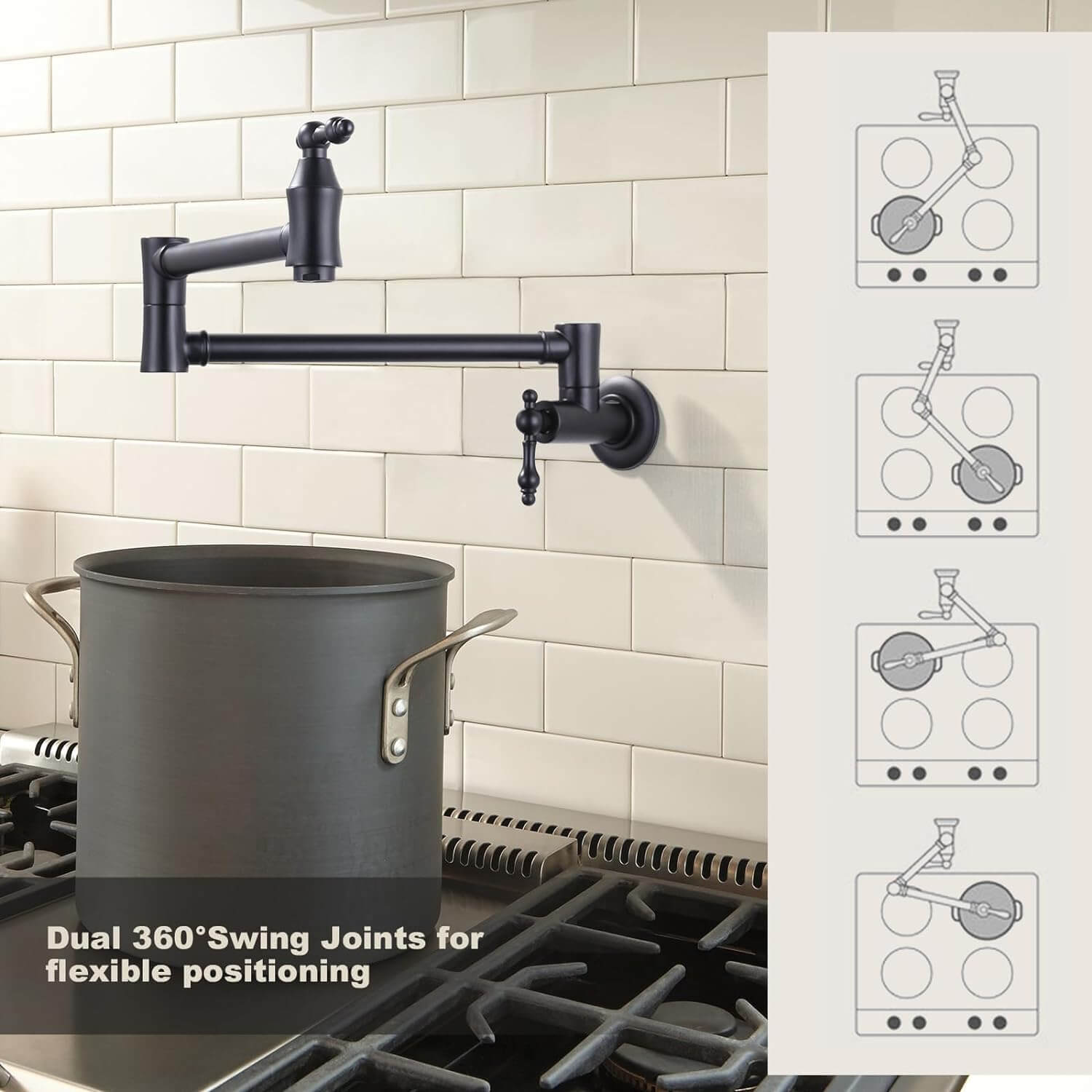 ARCORA Modern Matte Black Wall Mount Pot Filler Commercial Kitchen