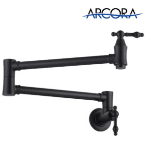 ARCORA Modern Matte Black Wall Mount Pot Filler Commercial Kitchen Faucet Over Stove