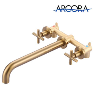 ARCORA Brushed Gold Wall Mount Tub Filler With 2 Cross Handle