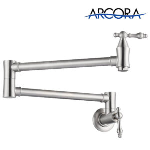 ARCORA Modern Polished Nickel Wall Mount Pot Filler Commercial Kitchen Faucet Over Stove