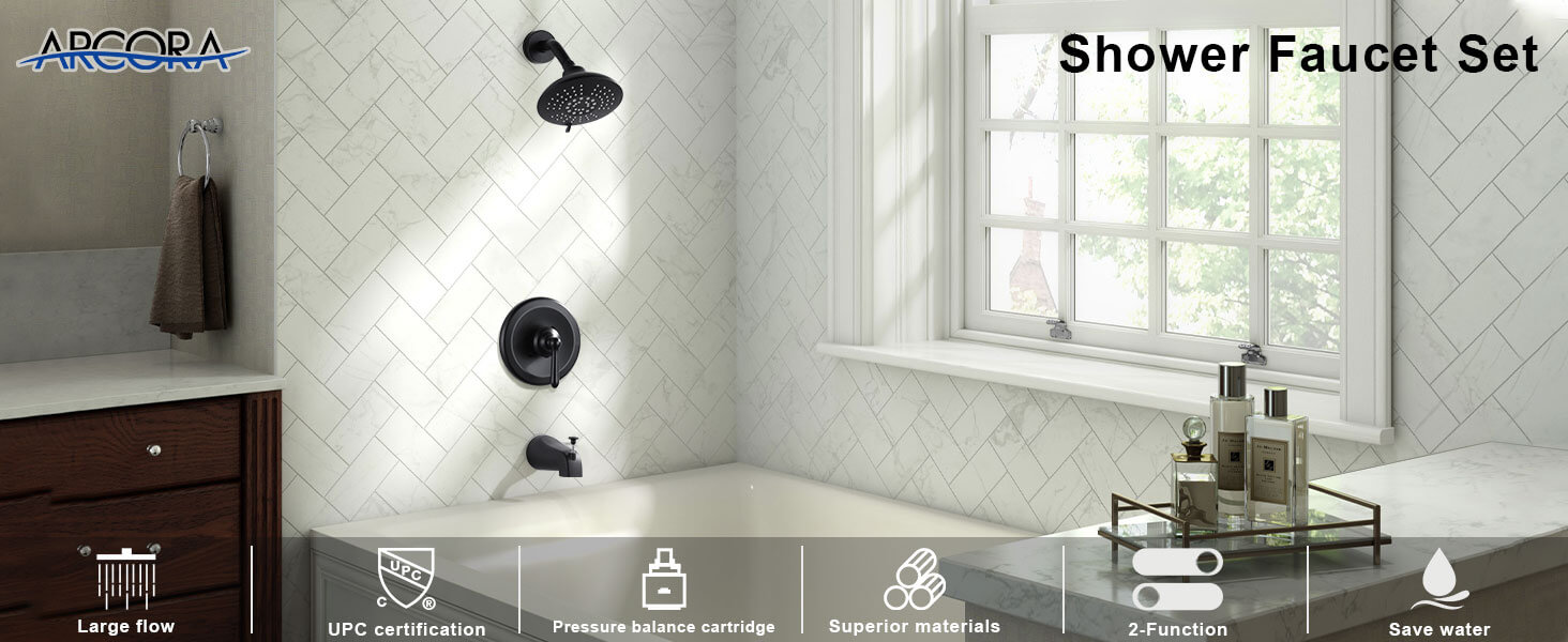 ARCORA Matte Black Shower Trim Kit, Shower Faucet Set with Valve - Shower Faucets - 2