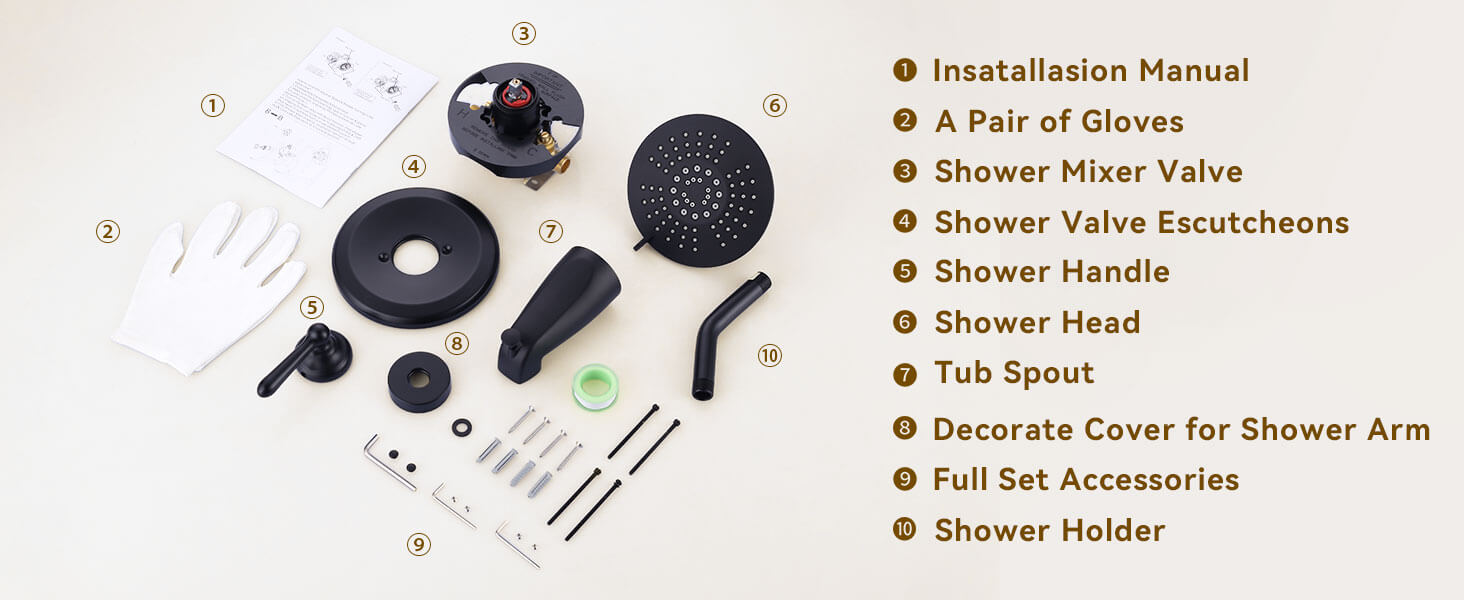 ARCORA Matte Black Shower Trim Kit, Shower Faucet Set with Valve - Shower Faucets - 5