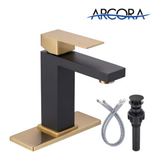 ARCORA Modern Black and Gold Bathroom Sink Faucet with Drain for 1 Or 3 Hole