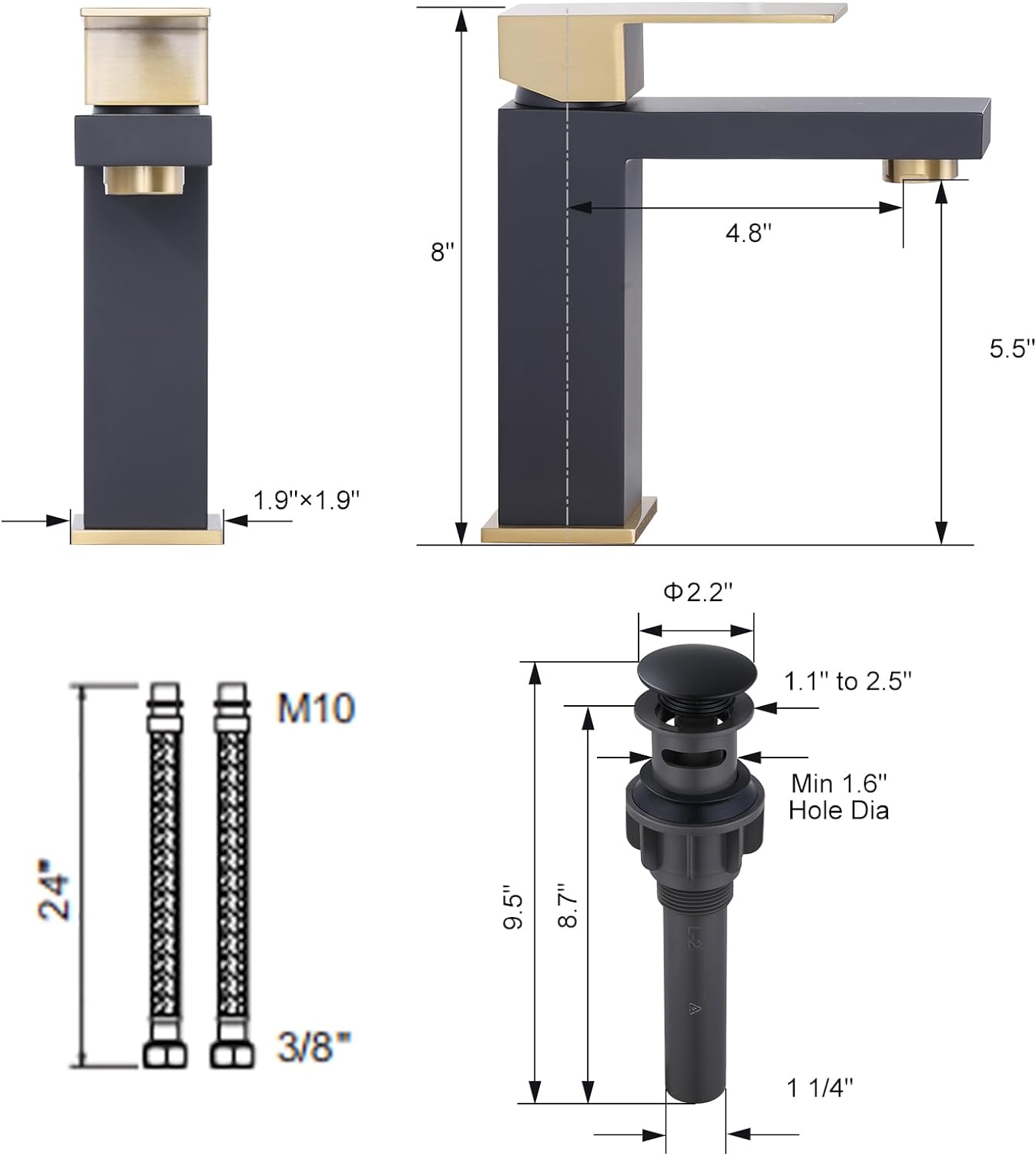 ARCORA Modern Black And Gold Bathroom Sink Faucet With Drain For 1 Or 3