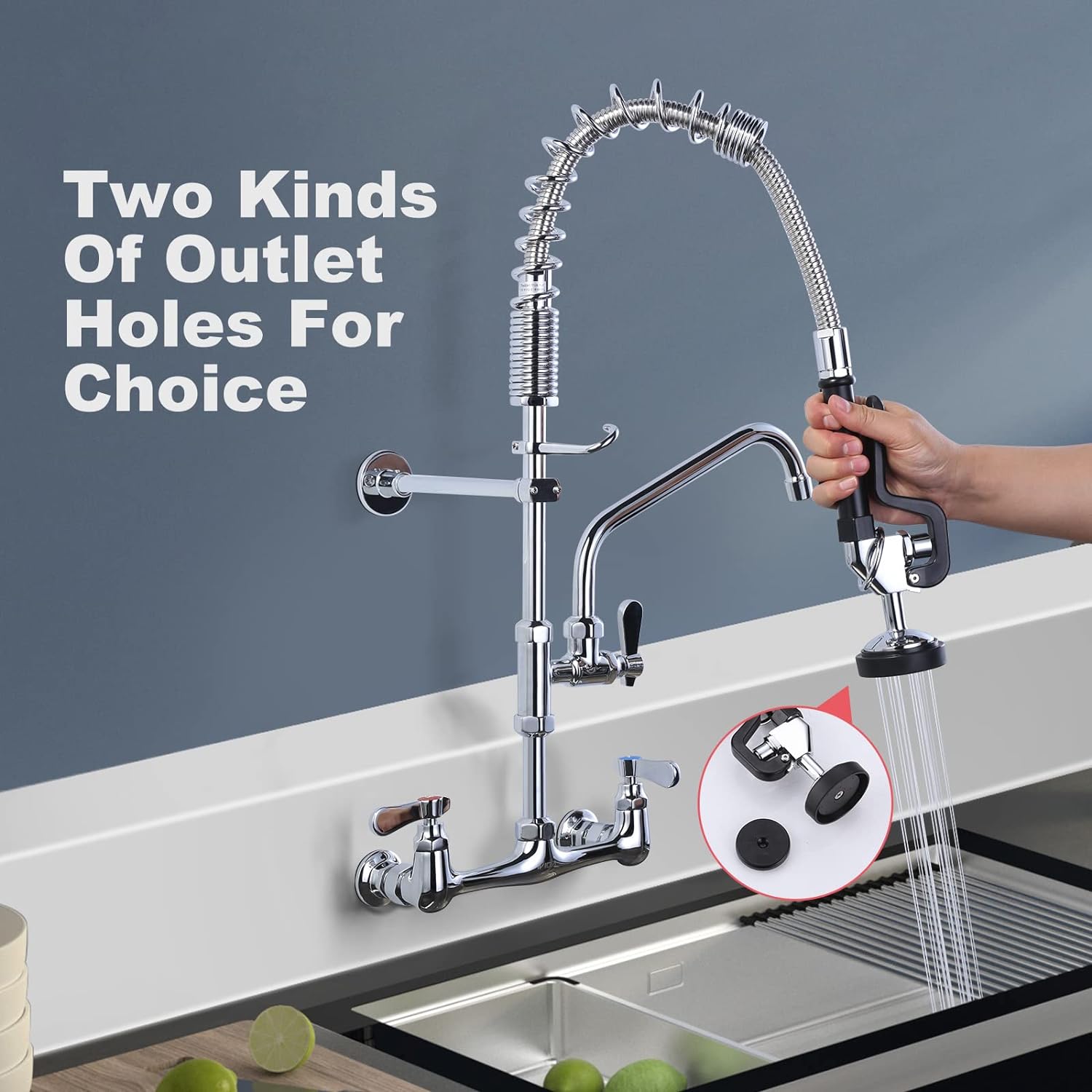 8 Inch Center Wall Mount Kitchen Commercial Sink Faucet with 9.6″ Add ...