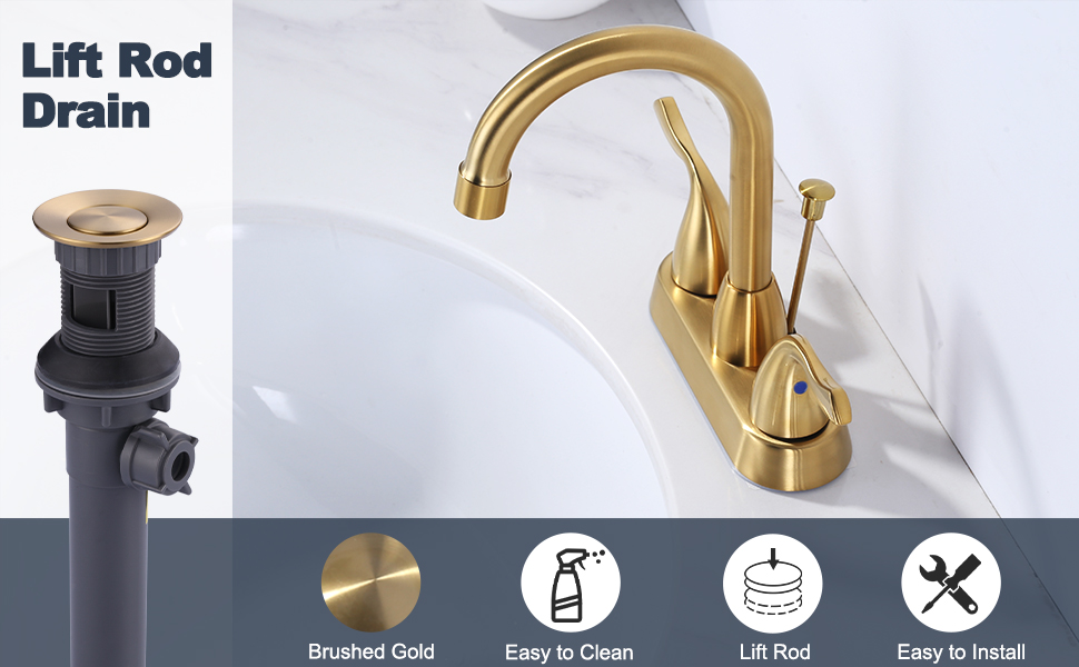 ARCORA Brushed Gold Bathroom Sink Drain with Overflow & Lift Rod for Vessel Sink - Bathroom Accessories - 2