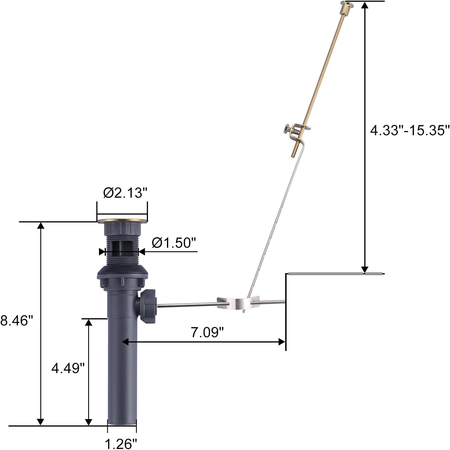 ARCORA Brushed Gold Bathroom Sink Drain With Overflow & Lift Rod For