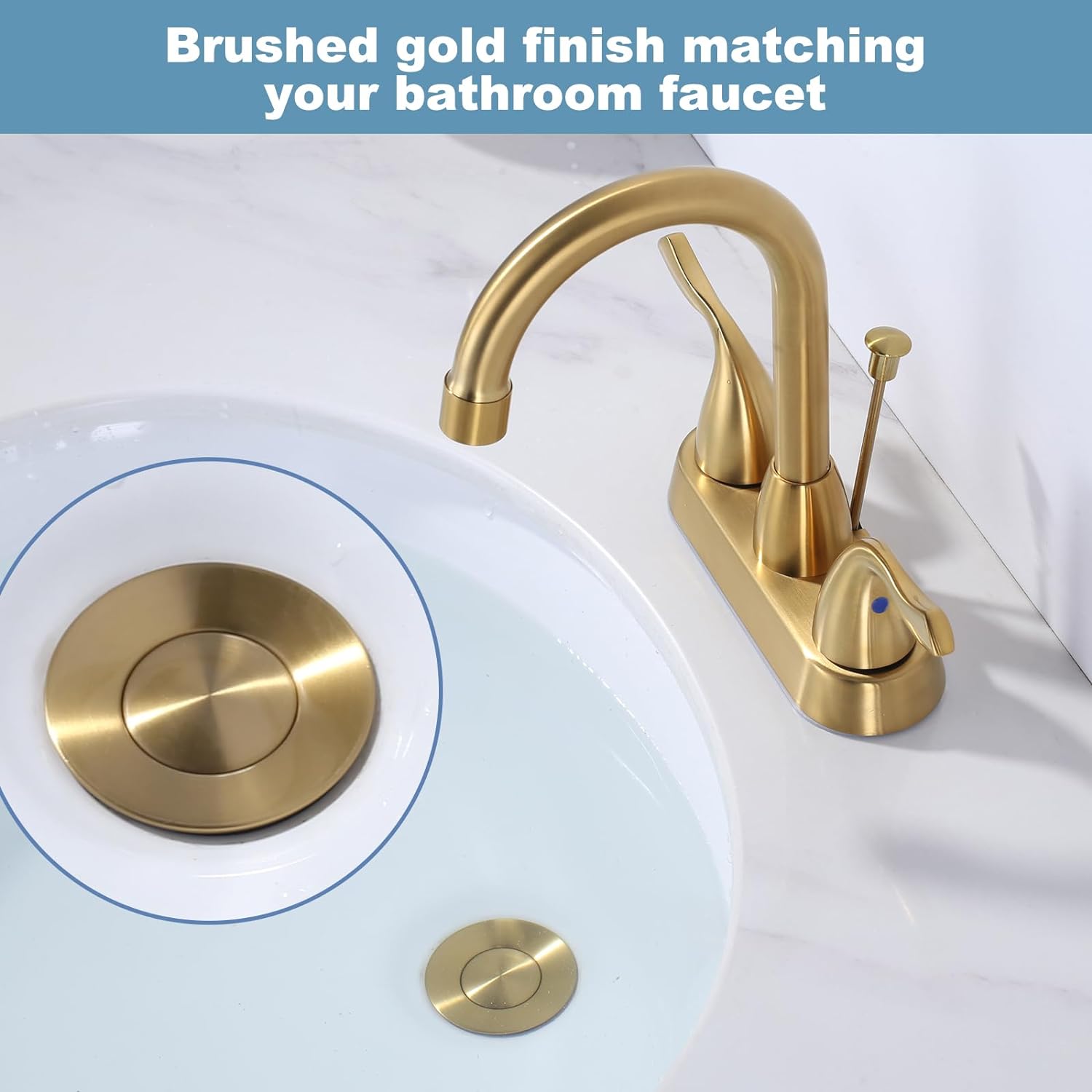 ARCORA Brushed Gold Bathroom Sink Drain With Overflow & Lift Rod For