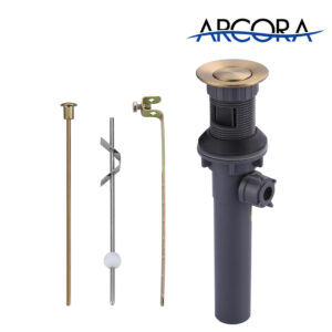 ARCORA Brushed Gold Bathroom Sink Drain with Overflow & Lift Rod for Vessel Sink