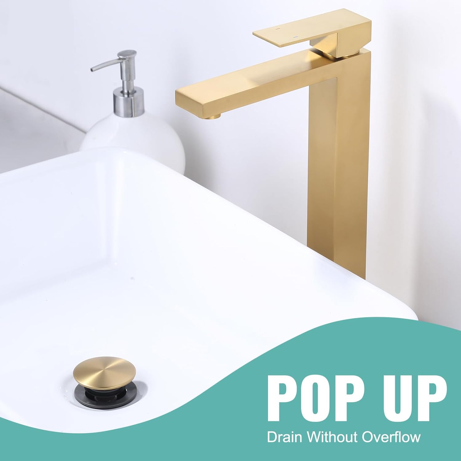 ARCORA Brushed Gold Bathroom Sink Drain Without Overflow For Vessel