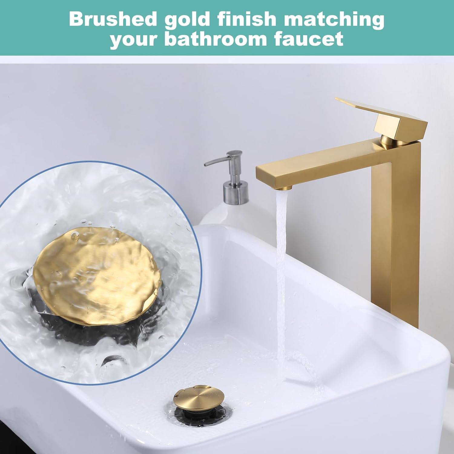 ARCORA Brushed Gold Bathroom Sink Drain Without Overflow For Vessel