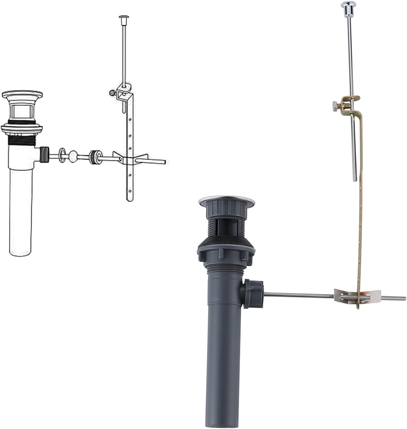 ARCORA Chrome Bathroom Sink Drain With Overflow & Lift Rod For Vessel