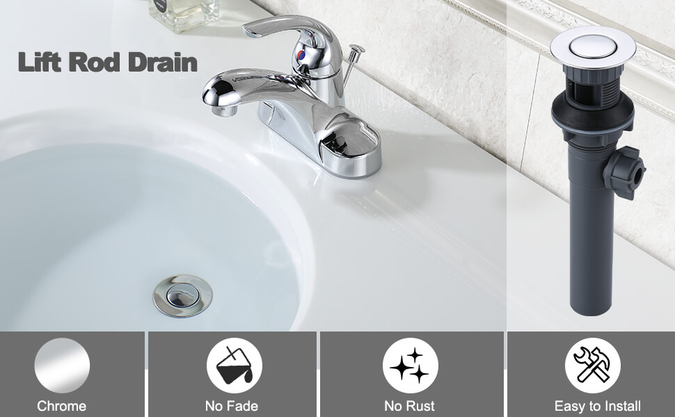 ARCORA Chrome Bathroom Sink Drain with Overflow & Lift Rod for Vessel Sink - Bathroom Accessories - 2