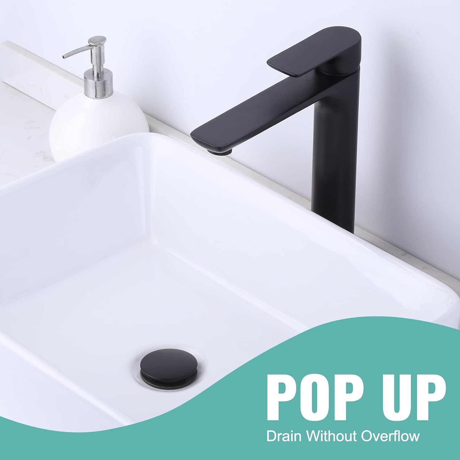 ARCORA Matte Black Bathroom Sink Drain Without Overflow For Vessel Sink