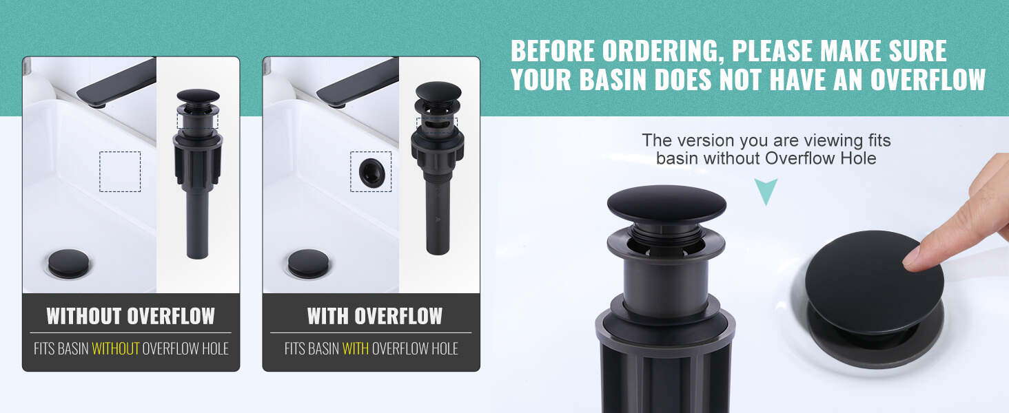 ARCORA Matte Black Bathroom Sink Drain Without Overflow for Vessel Sink Clicker Drain Stopper - Bathroom Accessories - 3