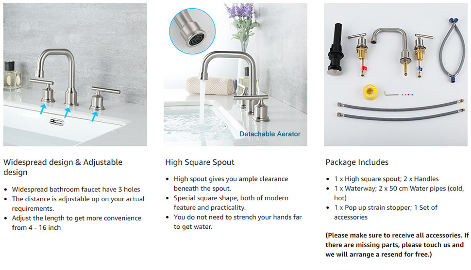 Modern 8 Inch Widespread 3-Hole Bathroom Faucet with 2 Handles - Widespread Bathroom Faucets - 2