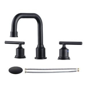 8 inch Matte Black Widespread Bathroom Faucet with 3 hole & 360° Swivel Spout