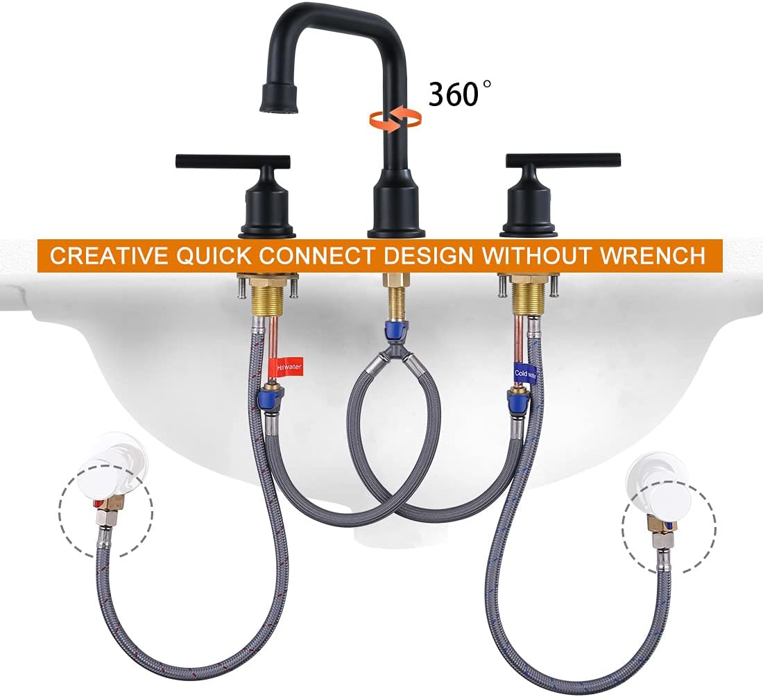 8 Inch Matte Black Widespread Bathroom Faucet With 3 Hole & 360° Swivel ...