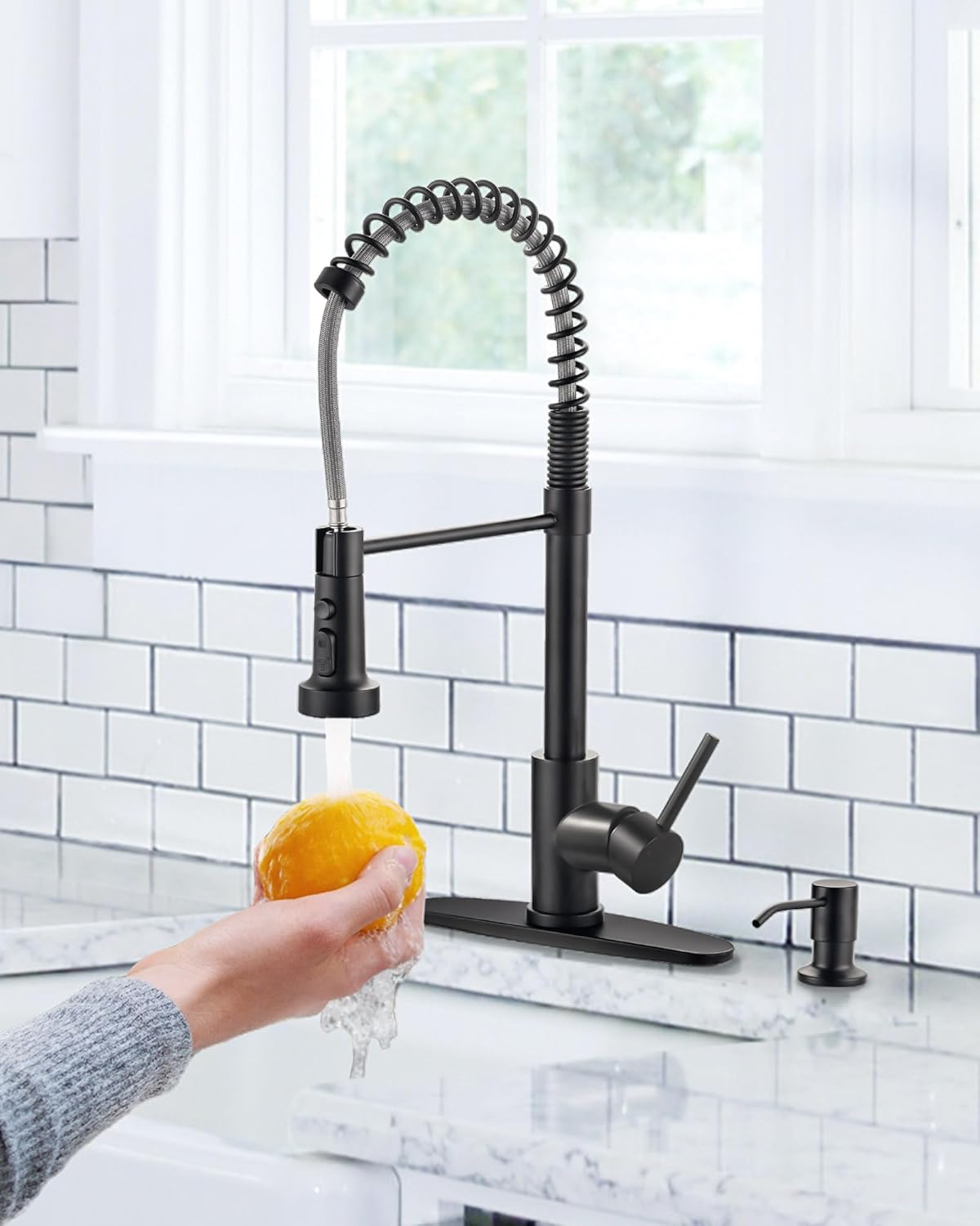 ARCORA Matte Black 3 Mode Commercial Pull Down Kitchen Sink Faucet With ...