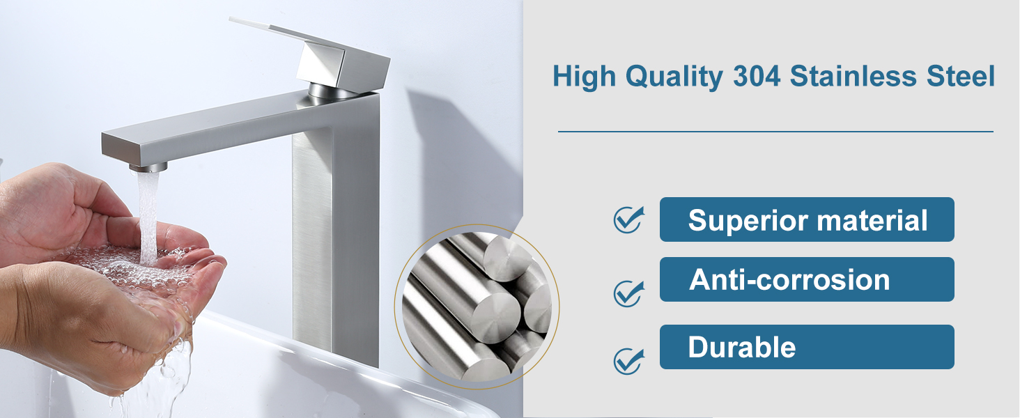 ARCORA Brushed Nickel Single Handle Vessel Sink Faucet with Pop Up Drain and Supply Lines - Single Handle Bathroom Faucets - 4