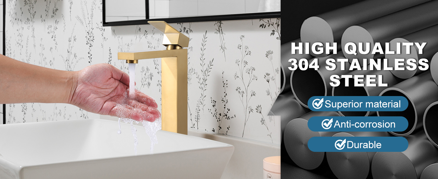 ARCORA Brushed Gold Vessel Sink Faucet with Pop Up Drain and Supply Lines - Single Handle Bathroom Faucets - 3