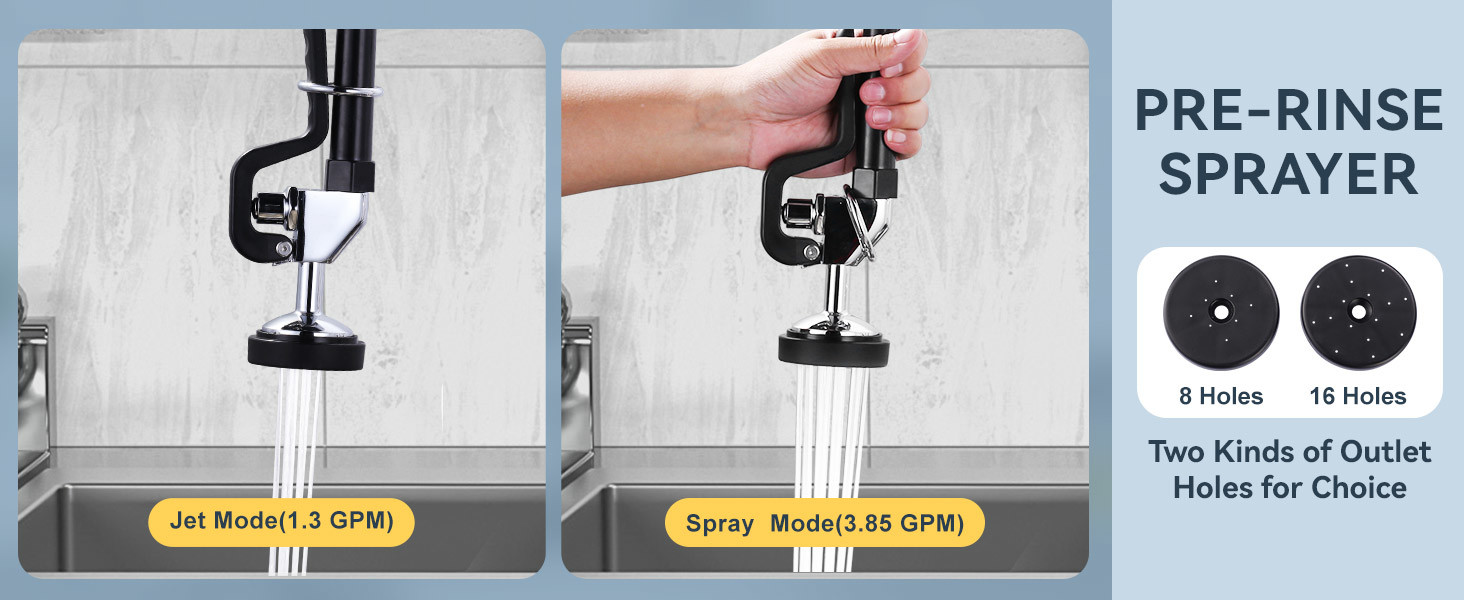 Arcora Commercial Chrome Kitchen Faucet Wall Mount with Pre-Rinse Sprayer - Hot Kitchen Faucets - 4