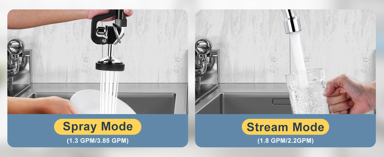 Arcora Commercial Chrome Kitchen Faucet Wall Mount with Pre-Rinse Sprayer - Hot Kitchen Faucets - 5