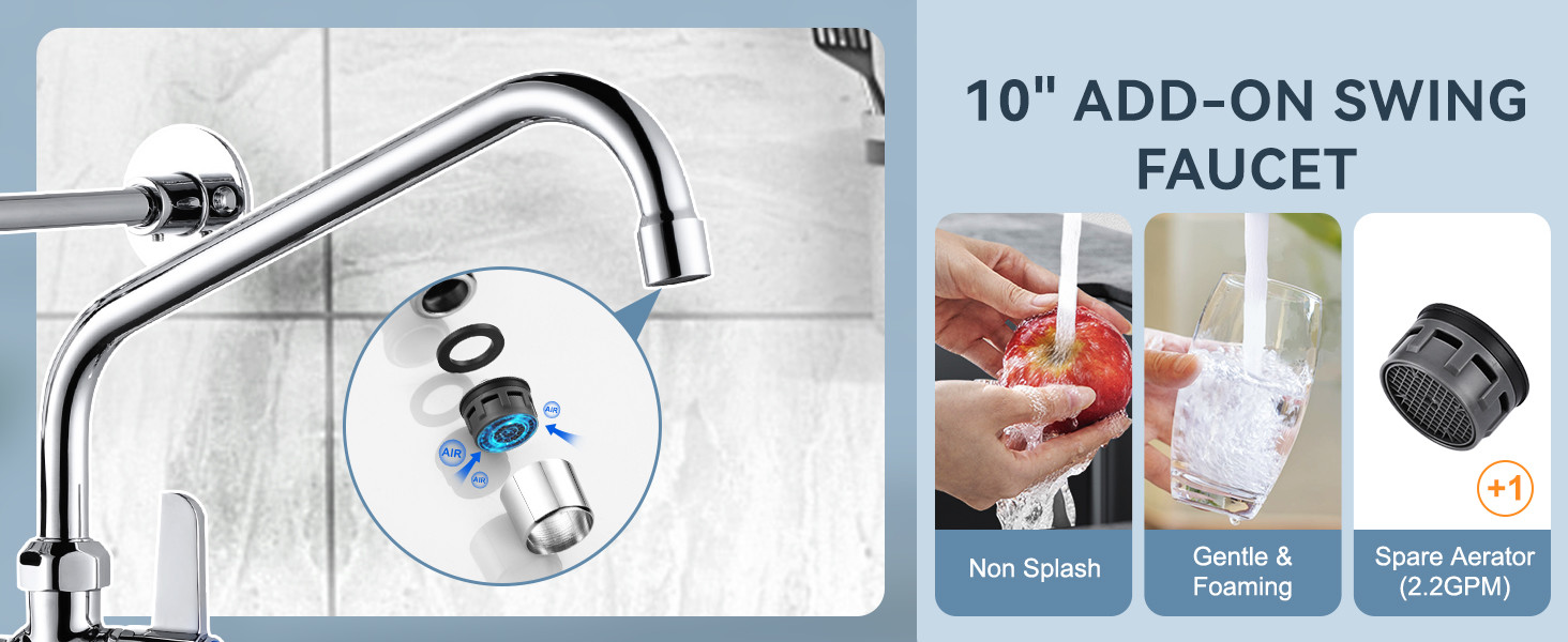 Arcora Commercial Chrome Kitchen Faucet Wall Mount with Pre-Rinse Sprayer - Hot Kitchen Faucets - 7