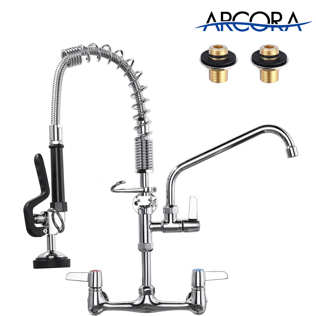 Arcora Commercial Chrome Kitchen Faucet Wall Mount with Pre-Rinse Sprayer