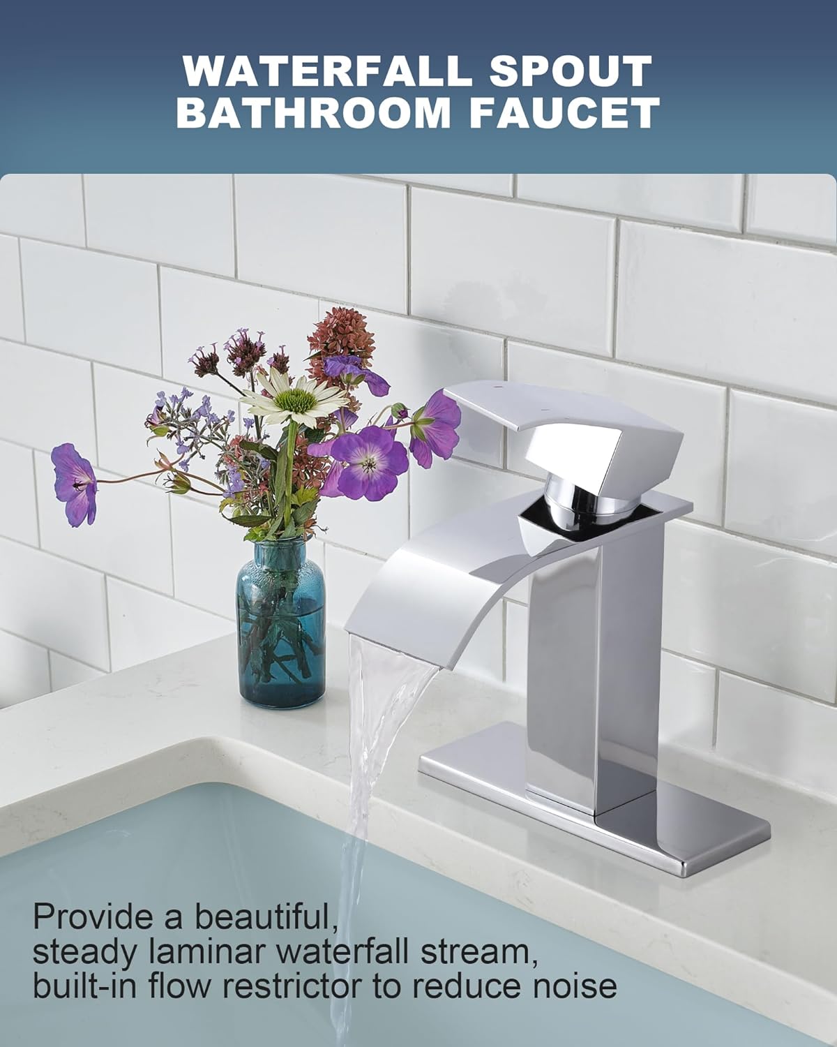 ARCORA Single Handle Chrome Waterfall Bathroom Sink Faucet With Pop Up ...