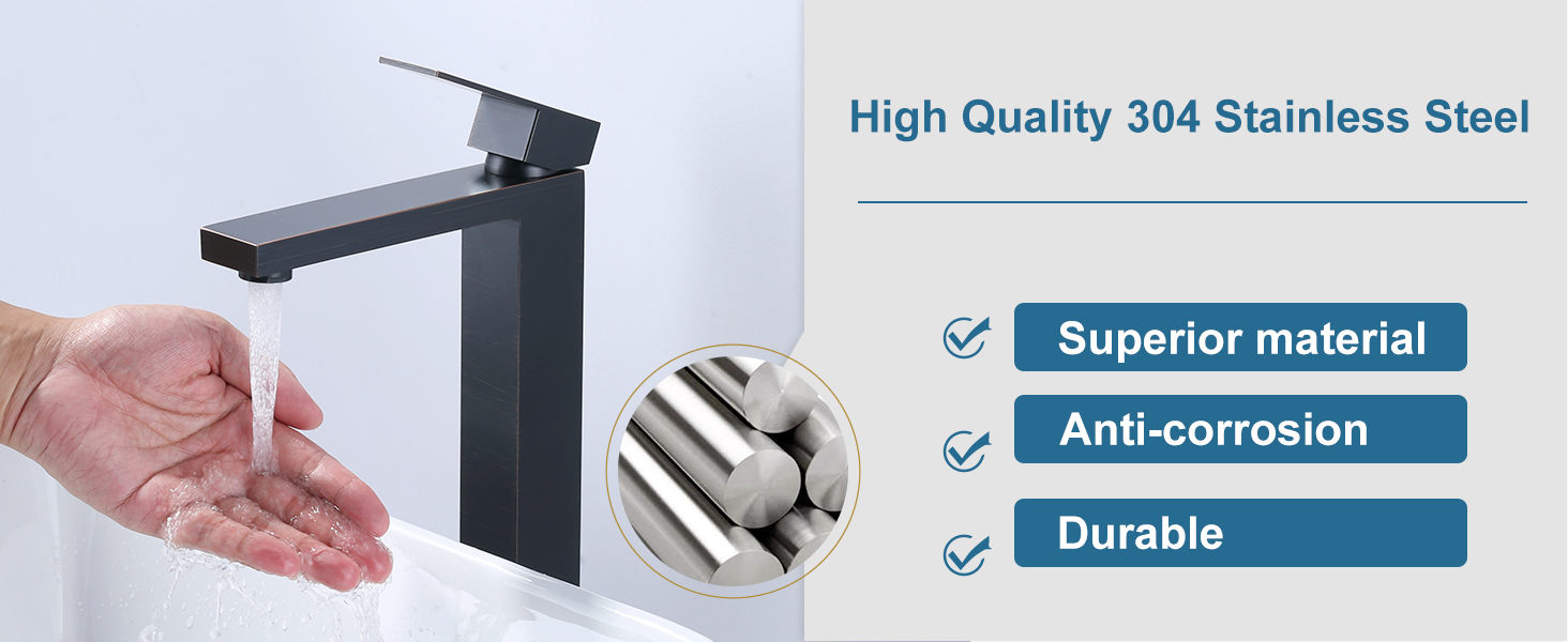 ARCORA Single Handle Matte Black Vessel Sink Faucet with Pop Up Drain and Supply Lines - Hot Bathroom Faucets - 4