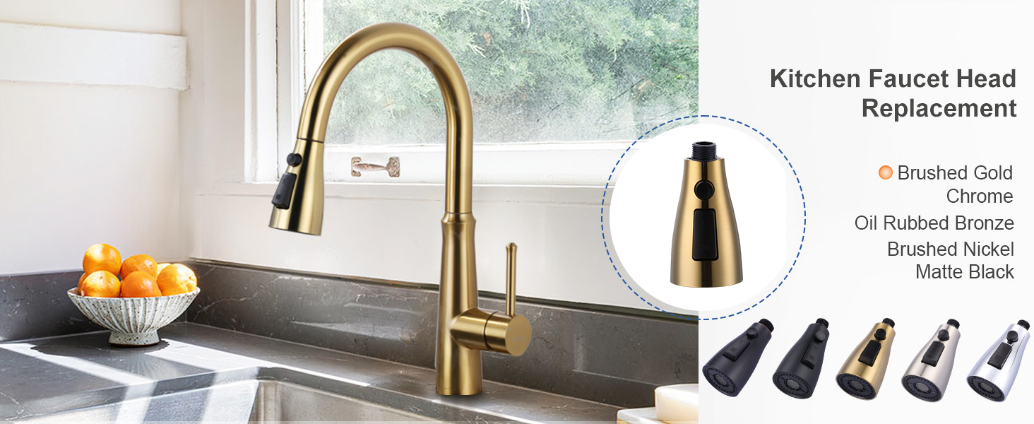 ARCORA 3-Function Brush Gold Kitchen Faucet Spray Head Replacement with 9 Adapters - Faucet Accessories - 8